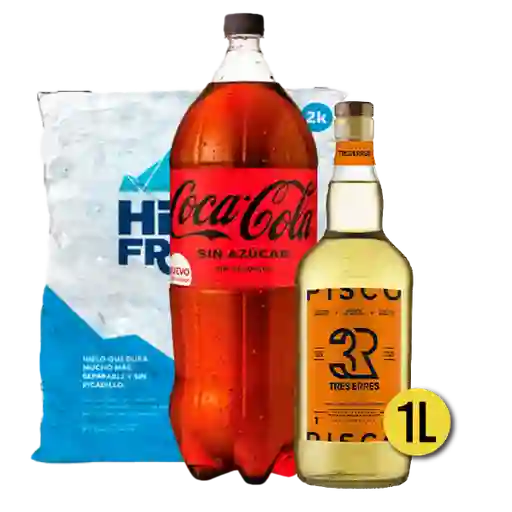 3R Pisco + Coca-Cola Gaseosa Zero + Hielo