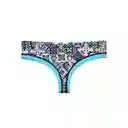 Bikini Calzón Tanga Reversible Tiro Alto Estampado Turquesa T. L Samia