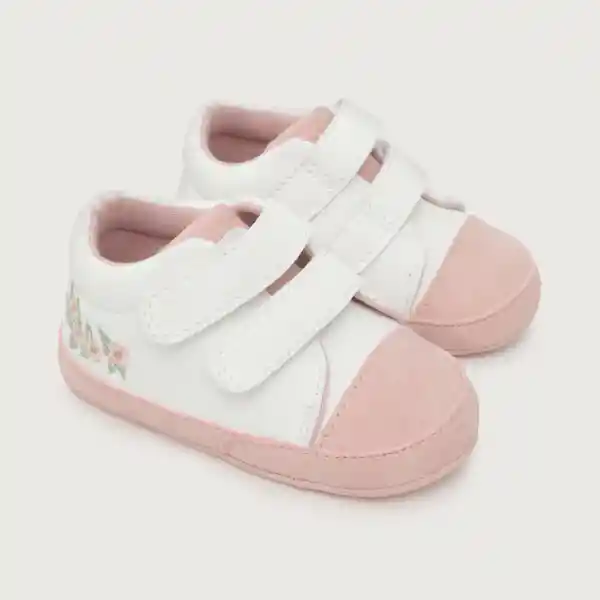 Zapatillas Velcro Bordado de Bebé Niña Blanco Talla 16 Opaline