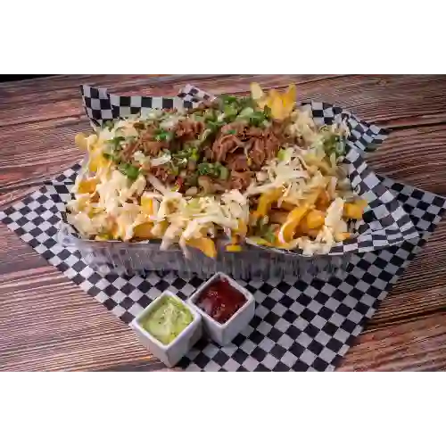 Papas con mechada cheddar y gauda 350 gr