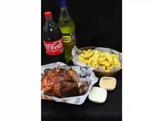 Pollo Entero con Papas Fritas y Bebida