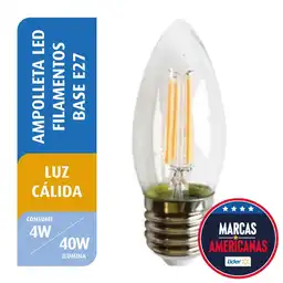 Ampolleta Led Filamento Vela 4W Luz Cálida E27 Great Value