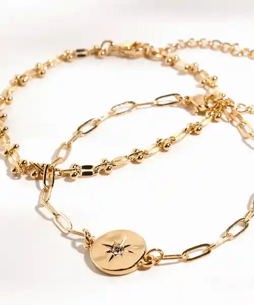 Lounge Set Pulsera Círculos + Moneda Brillante Dorado