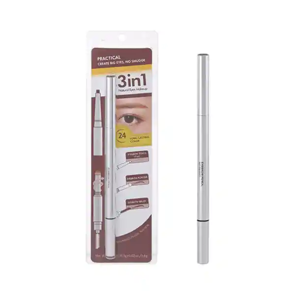 Miniso Lápiz Delinador Para Cejas de Punta Plana 3 en 1 (Café)