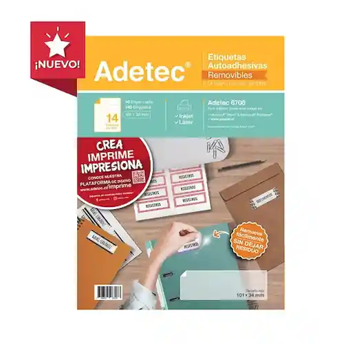 Adetec Etiqueta Ink-Jet Removible 10 Hojas 101 x 34 6708