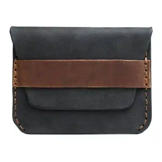 Tarjetero Monedero de Cuero Natural Negro Unisex