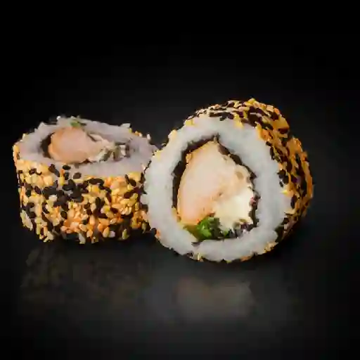 Queso crema, pollo teriyaki, cebollín.