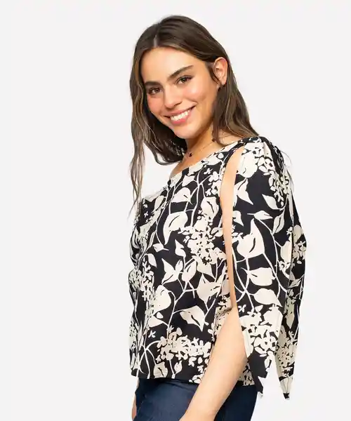 Lounge Blusa Beach People Un Hombro Abstract Black Flower Xs