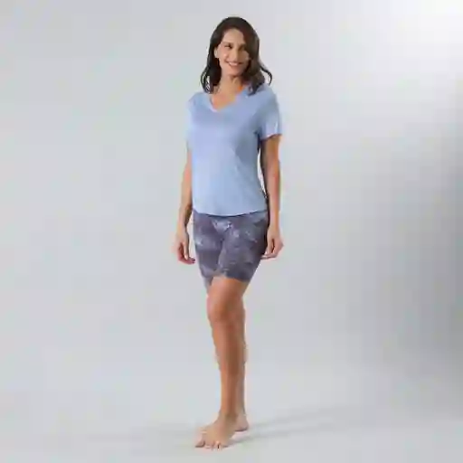 Polera Escote V Frozen Blue M Flores