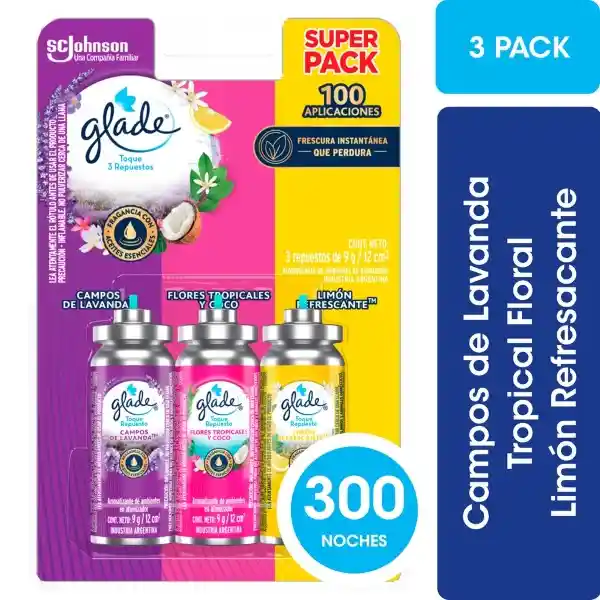 Aromatizante de Ambientes Glade Toque Repuesto Pack 9 g x 3 Und