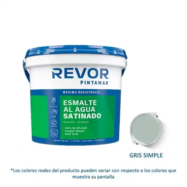 Revor Esmalte al Agua Satinado Pintamax Gris Simple 3.78 L