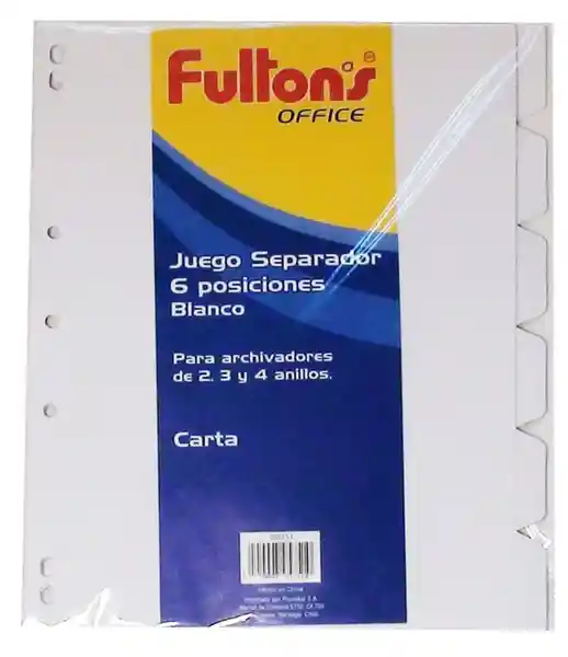 Fultons Separador Carta 6 Divisiones Blanco