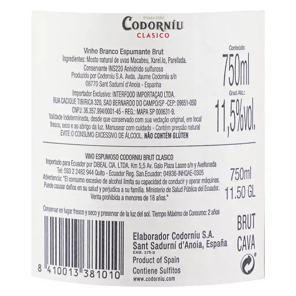 Codorniu Champagne Codorníu Brut 750 cc