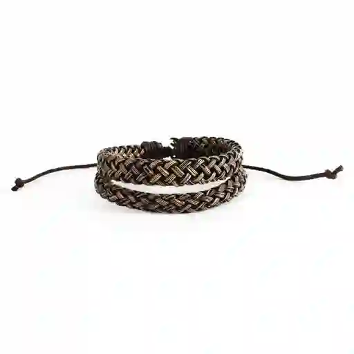 Pulsera de Doble Trenzado Cuero Ajustable Café