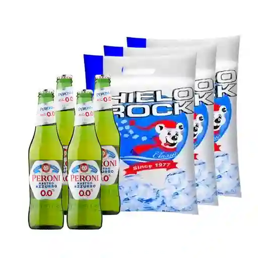 Combo Peroni Cerveza Sin Alcohol Rock Hielo en Cubos