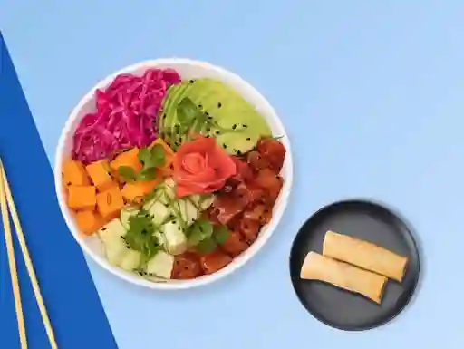Salmon poke + 2 spring rolls