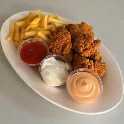 Alitas crispy + papa fritas