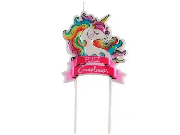 Vela Unicornio Feliz Cumpleaños 7 x 12 cm