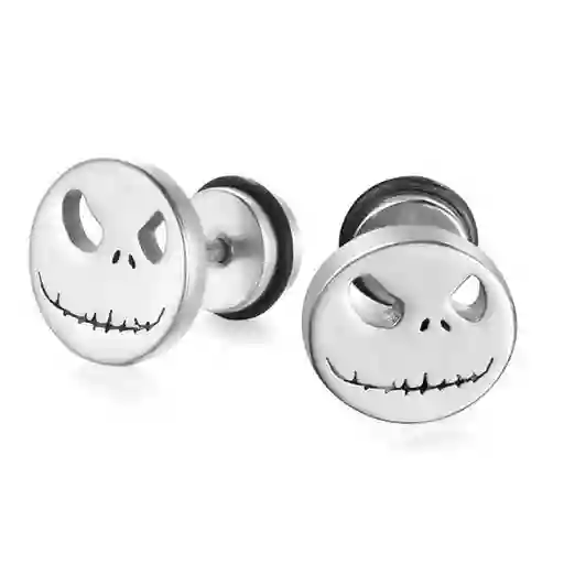 Aros Acero Plateado Túnel Calavera Jack Skellington Par