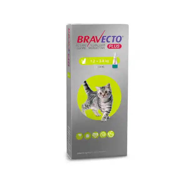 Bravecto Antiparasitario Interno y Externo Gatos Plus 1.2-2.8 Kg