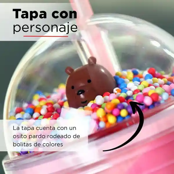 Vaso con Tapa y Bombilla we Bare Bears Rosa Miniso 