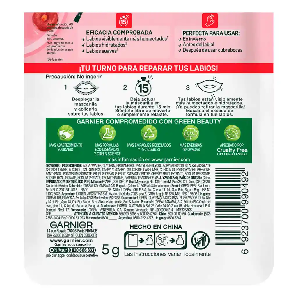 Garnier-Skin Active Mascarilla Rehidratante para Labios