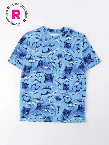 Harvest Polera Manga Corta uv Print Celeste 10 V26