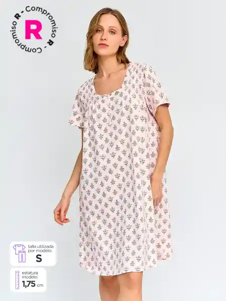 Aziz Camisa de Dormir Manga Corta Énfasis Print fb Rosado L V26