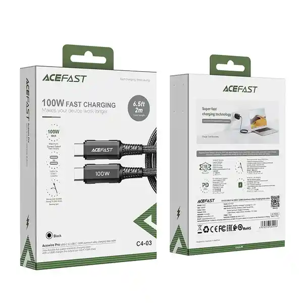 Acefast Cargador Cable Usb-C a Usb-C 100W C4-03 Certificado Mfi