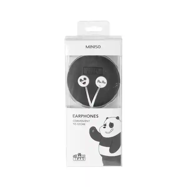 Miniso Audífonos de Cable Negro Panda We Bare Bears