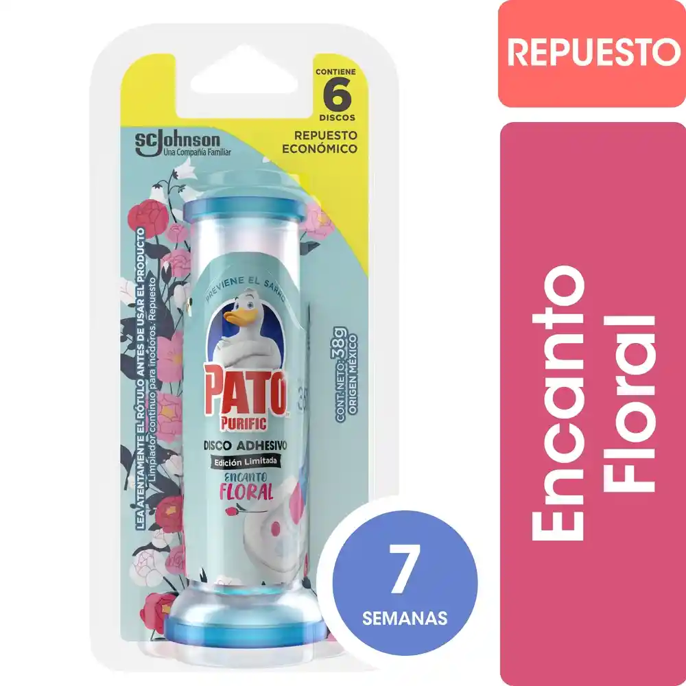 Limpiador Inodoro Discos Adhesivos Pato Encanto Floral Repuesto 38gr