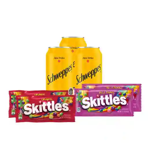 Combo Schweppes Agua Tonica 350 mL Skittles Caramelo Suave Confi