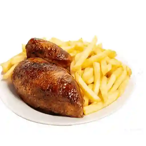 Colacion 1/4 de pollo asado papas fritas