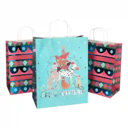 Set Bolsa de Papel Para Regalo Navideño Casaideas