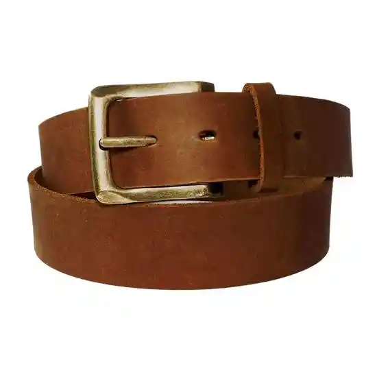 Cinturón De Cuero Liso Marrón Con Hebilla Bronce Talla S