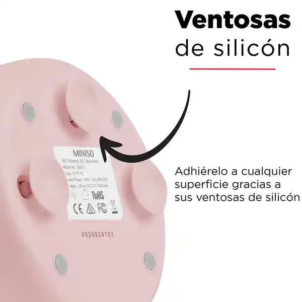 Lámpara de Mesa Giratoria Led Con Espejo Mod S5501 Rosa Miniso