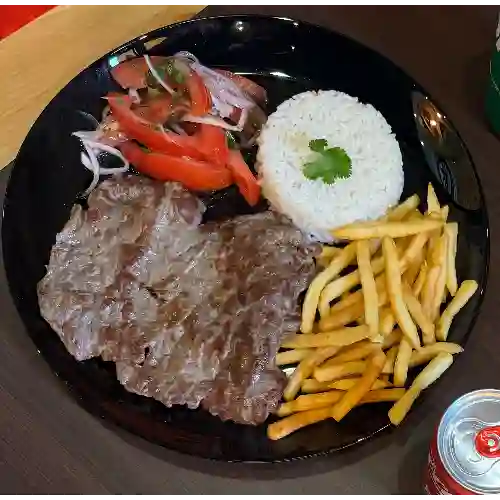 Bistec a la Plancha + Papas+bebida 220ml