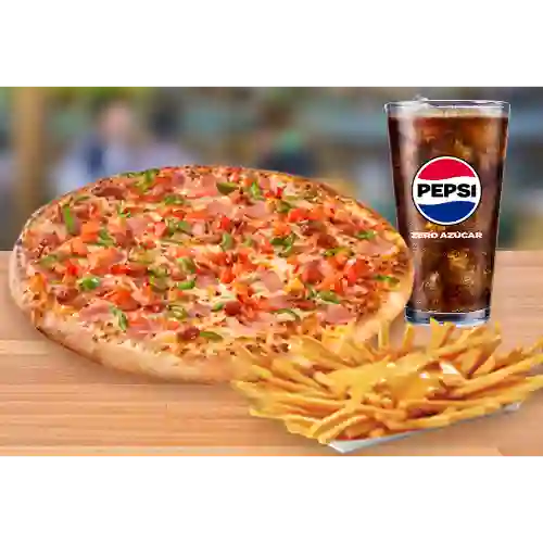 Pizza Española Individual + Papas Queso + Bebida 350 ml