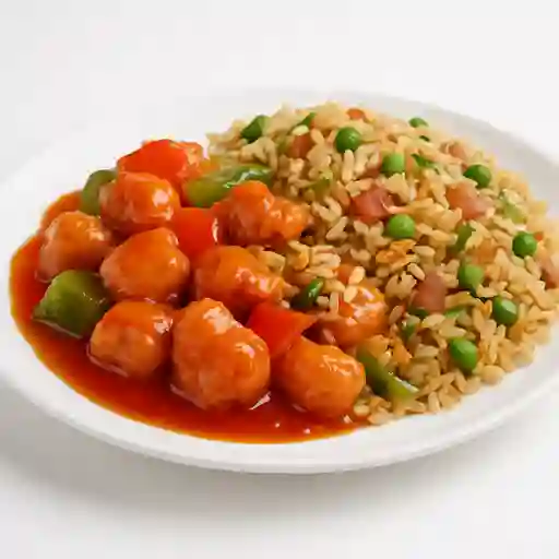 Pollo agridulce con arroz chino v