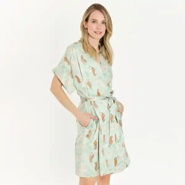 Bata Mini Satín Verde Estampado Talla S Bbz Barbizon