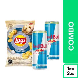 Combo Lays Artesanas sal de mar + Red Bull sin azucar 2 Und