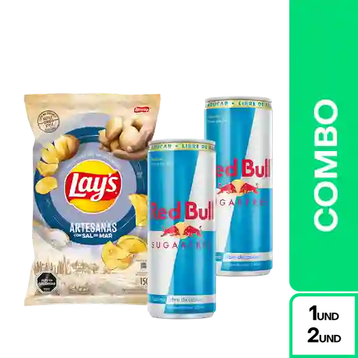 Combo Lays Artesanas sal de mar + Red Bull sin azucar 2 Und
