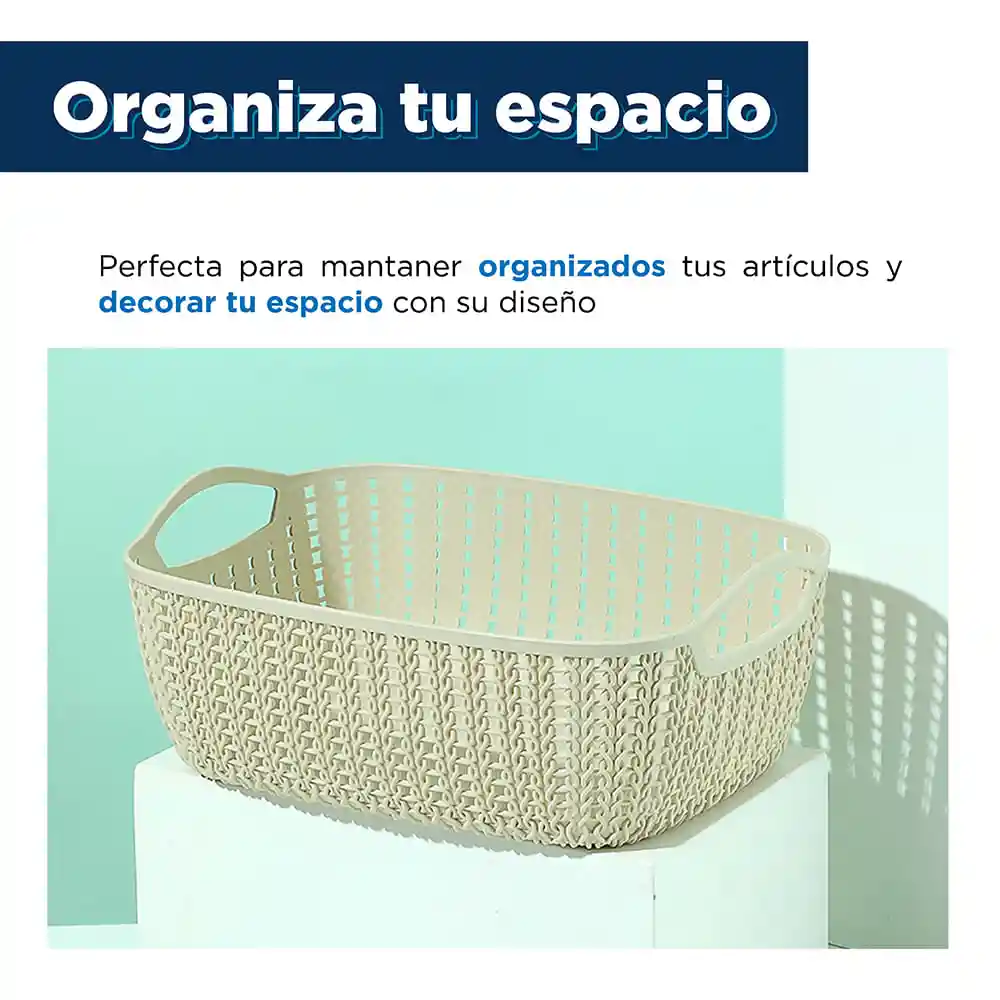 Miniso Caja De Almacenamiento Rectangular Trenzado Mediano Khaki