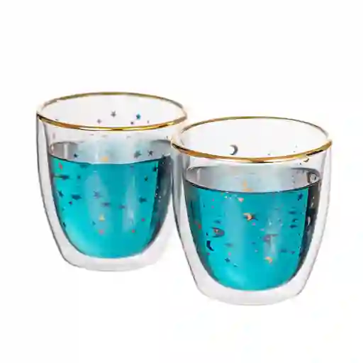 Set Vaso Doble Vidrio Estrellas Azules Azules Adagio Teas