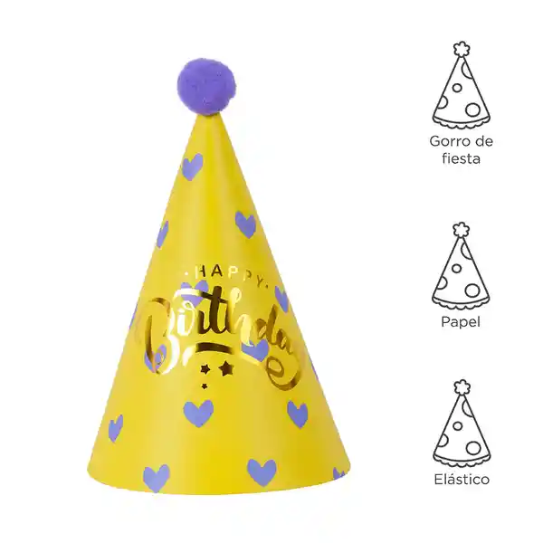 Gorro de Cumpleaños Con Corazones Morados Miniso