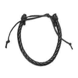 Pulsera de Cuero Trenzado Negro Ajustable