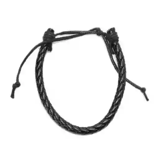 Pulsera de Cuero Trenzado Negro Ajustable