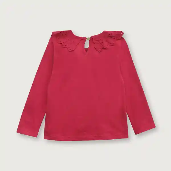 Polera de Niña Manga Larga Cuello Broderie Rojo Talla 2A Opaline