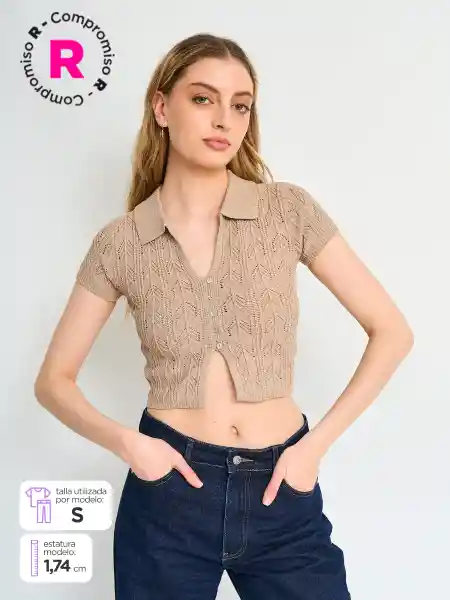 Index Polera Manga Corta Deboton Cor Taupe S P4 S25