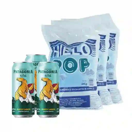 Combo Patagonia Cerveza Austral Hoppy Lager en Lata Pop Hielo Bo